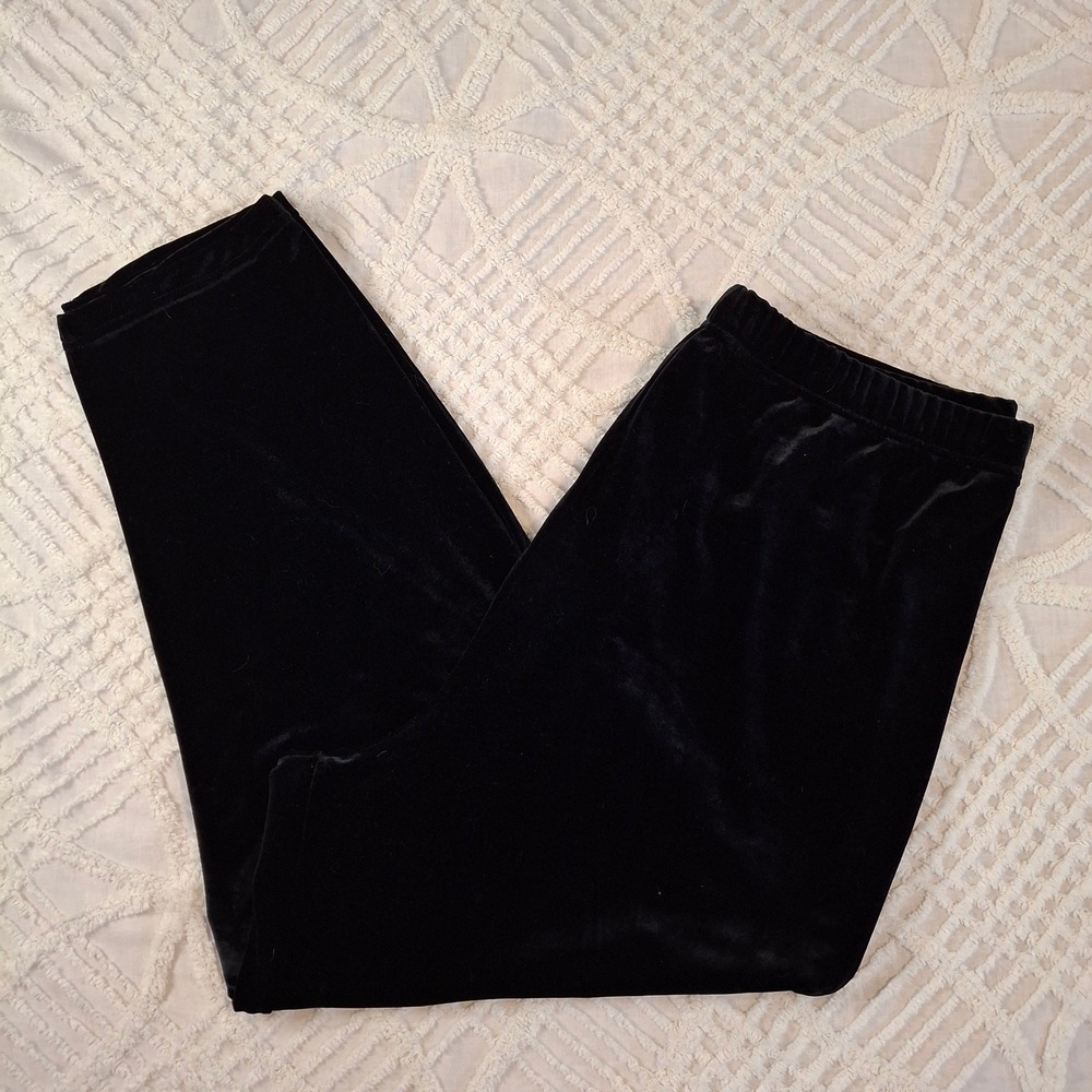 Valerie Steven Black Velvet Cropped Pants Womens 2X Elastic Waist Straight Leg